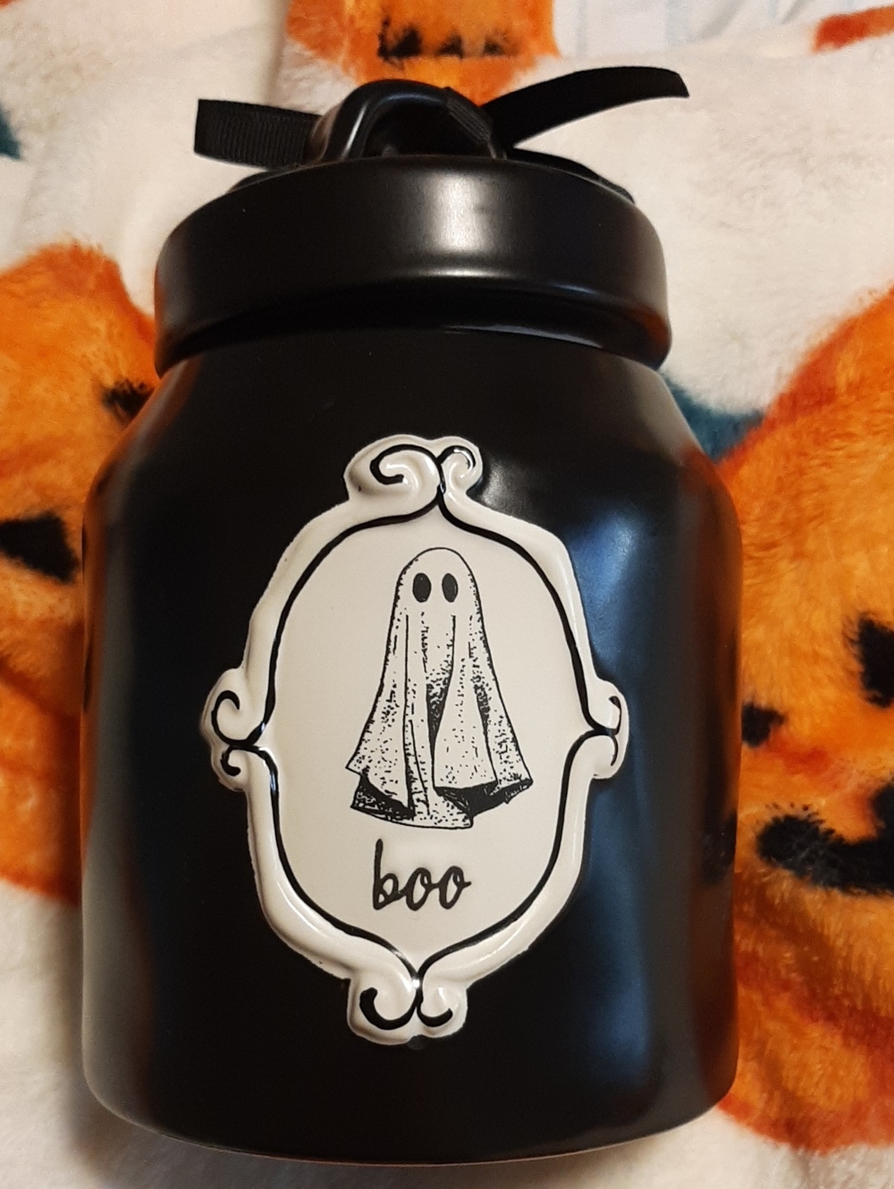 Rae Dunn Black Ceramic Jar with Ghost. GREAT Boo Basket Gift, NEW WITH TAGS